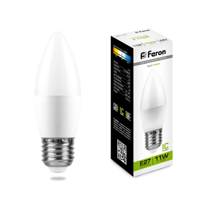 Лампа светодиодная LED 11вт Е27 белый матовая свеча Feron