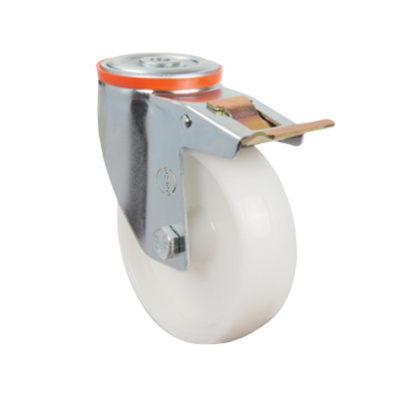 Колесо  полиуретановое поворотное под болт M12 с тормозом  100 мм ( EM04 ZKP 100 F ), диск-полиамид