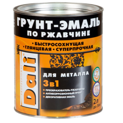 ГРУНТ- ЭМАЛЬ ПО РЖАВЧИНЕ "DALI"  3 В 1 ЗЕЛЕНЫЙ МОХ (RAL 6005)  2 Л (3) "РОГНЕДА"