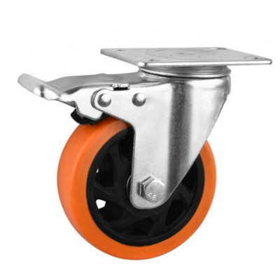 Колесо  б/г полиуретан. поворот. с тормозом PVC 100мм (Medium)