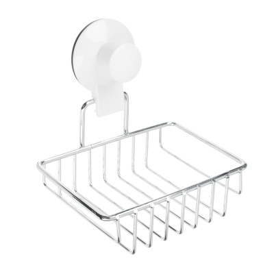 Мыльница, металл, хром+белый, вакуумное крепление VETTA 