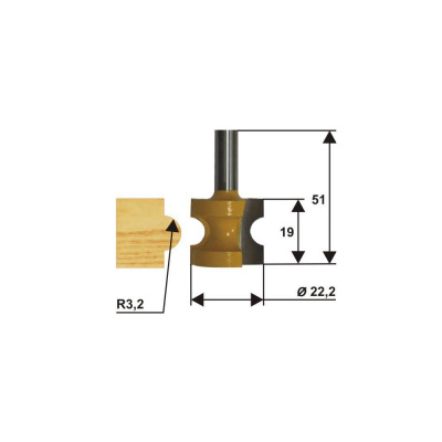 Фреза кромочная полустерж. ф22,2мм R3,2мм