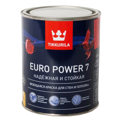 КРАСКА "EURO POWER-7"  0,9 Л (1/6) МОЮЩАЯСЯ ДЛЯ СТЕН И ПОТОЛКОВ "ТИККУРИЛА"