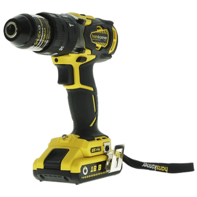 Дрель аккум. б/щ Hanskonner, 18В, 1BatterySystem, 2 акк. 2Ач, 65Нм, патрон 13мм, кейс HCD1865 