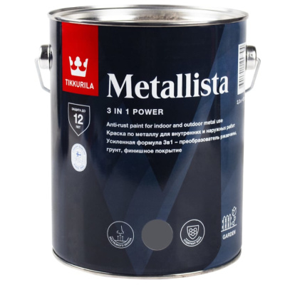КРАСКА ПО РЖАВЧИНЕ  3 в 1 "METALLISTA"  СЕРАЯ  2,3 Л (1/6) "ТИККУРИЛА"