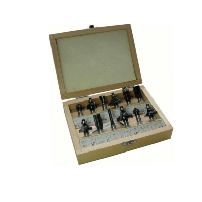 Фрезы по дереву, набор 12 шт. в деревянном корпусе, хвостовик 8 мм