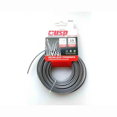 Леска для триммера, со стальным сердечником, длина 15 м, профиль - круг, диаметр 2.4 мм