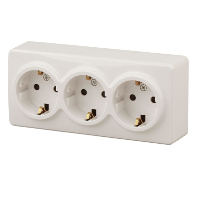 Розетка ЭРА 3х2P+E Schuko, 16A-250В, IP20, ОУ, Эра Эксперт, белый, 11-2208-01 (1/6) 