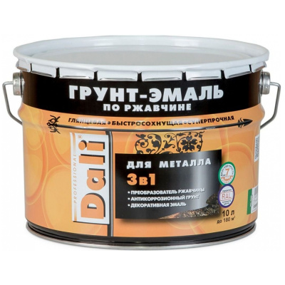 ГРУНТ- ЭМАЛЬ ПО РЖАВЧИНЕ "DALI"  3 В 1  КОРИЧНЕВАЯ (RAL 8017)  10л "РОГНЕДА"