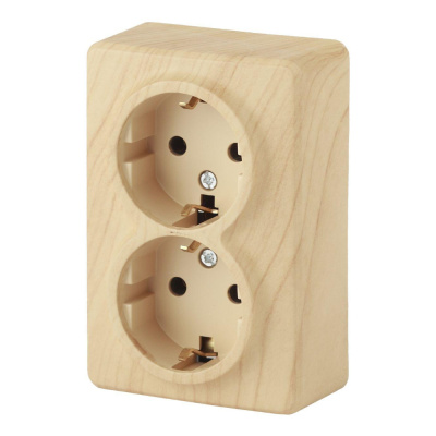 Розетка ЭРА 2х2P+E Schuko, 16A-250В, IP20, ОУ, Эра Эксперт, сосна, 11-2205-11 (1/12) 