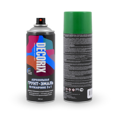 Грунт-эмаль аэрозольная по ржавчине 3в1 DECORIX 520мл,зеленый глянцевый