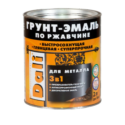 ГРУНТ- ЭМАЛЬ ПО РЖАВЧИНЕ "DALI"  3 В 1  ОРАНЖЕВАЯ (RAL 2004)  2л "РОГНЕДА"