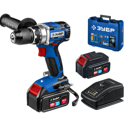 Дрель-шуруповерт, 2 АКБ (4Ач), в кейсе, Профессионал. DB-201-42 ЗУБР 20В бесщеточная 