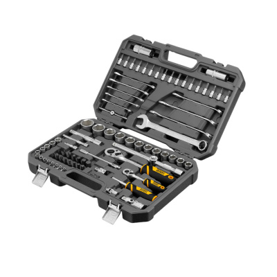 Набор инструментов, 1/2", 1/4", CrV, S2, пластиковый кейс, 82 предмета// Denzel