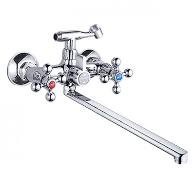 Смеситель для ванны двуручный с длинным изливом с шар.перекл.