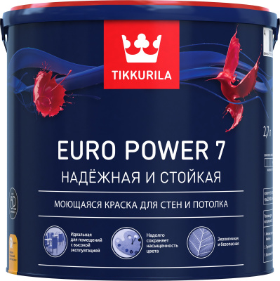 КРАСКА "EURO POWER-7"  9 Л (1) МОЮЩАЯСЯ ДЛЯ СТЕН И ПОТОЛКОВ "ТИККУРИЛА"