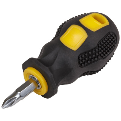 Отвертка c переставным жалом "коротыш", CrV сталь, прорезиненная ручка 6х25 мм PH2/SL6, шоу-бокс