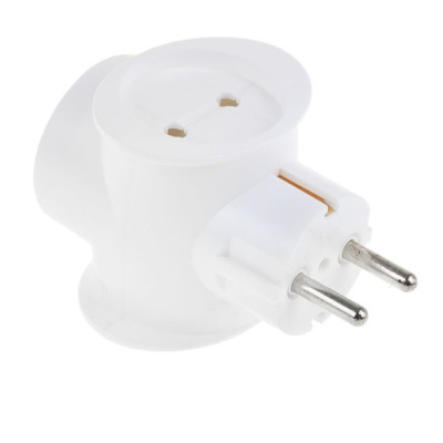 Разветвитель TOKER 3Т1 (тройник) 3 роз. 16А белый, 1 роз. земля (T-образный) ГУ (50шт)