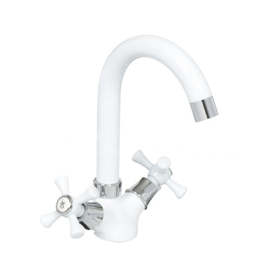 Смеситель д/раковины керам.кран-букса FRUD высокий,руч/крест,бел/хром R13332 