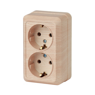 Розетка 2х2P+E Schuko, 16А-250В, IP20, ОУ, сосна Intro Quadro 2-204-11 