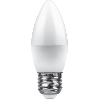 Лампа светодиодная LED 9вт Е27 белый матовая свеча Feron