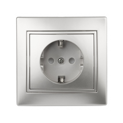 Розетка 2P+E Schuko, 16А-250В, IP20, СУ, алюмини Intro Plano 1-202-03 