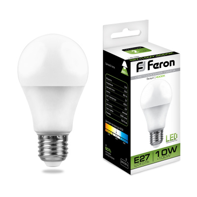 Лампа светодиодная LED 10вт Е27 белый Feron