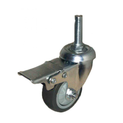 Колесо_ТЕМНАЯ сер.мягкая ГЛАДКАЯ резина болт. креп. с тормоз.(М10)  50мм (SCTGB25-10)