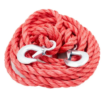 Трос буксировочный трехпрядный канат ПРЕМИУМ 15т, 2 крюка, 6 метров, сумка