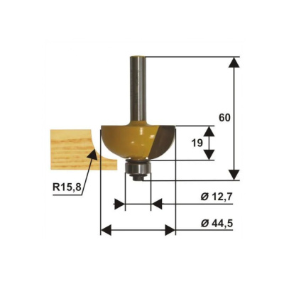Фреза кром калевочная ф44,5х19мм R15,8мм хв 8мм