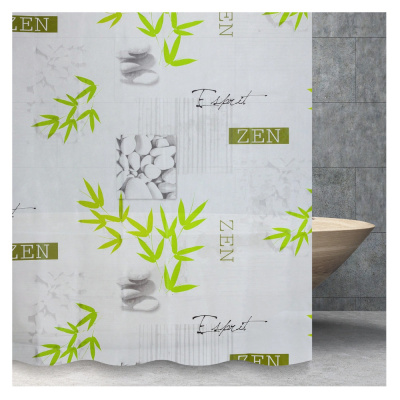 Штора S-8PEVA09 LUX для ванной комнаты с кольцами с рисунком (Белая ZEN, бамбук) (180 х 180 см)
