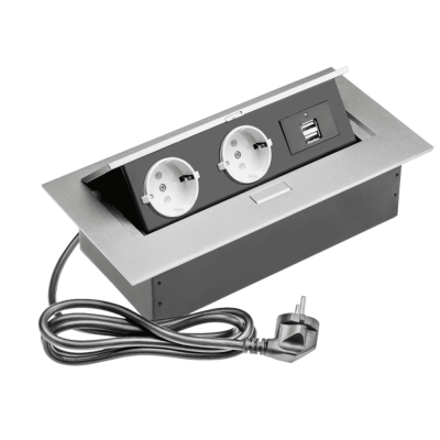 Встраиваемая розетка SETESBT-2UC-80 (серебристая, на 2 розетки, 2 USB)