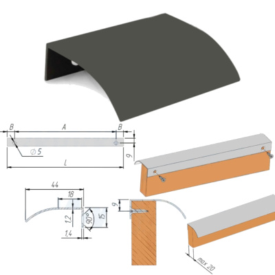 Профиль-ручка 32мм крепление саморезами черный матовый