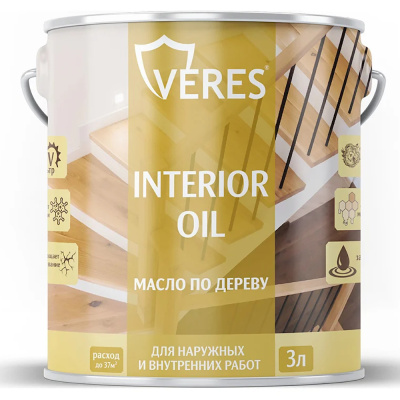 МАСЛО ПО ДЕРЕВУ "INTERIOR OIL" ДЛЯ ВНУТР. И НАРУЖНЫХ РАБОТ БЕЛЫЙ 3 Л (1/6) "VERES"