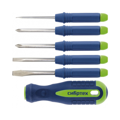 Отвертка со сменными насадками, 5 предметов, CrV// Сибртех