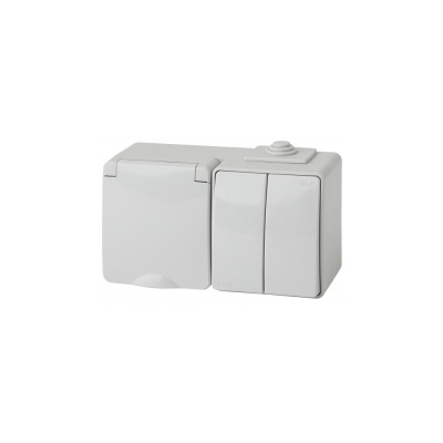 Блок розетка+выкл. гориз. IP65, 16АХ(10AX)-250В, ОУ, Эра Эксперт, серый 