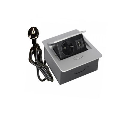 Выдвижная розетка POLO (серебристая, на 1 розетку, 2USB)