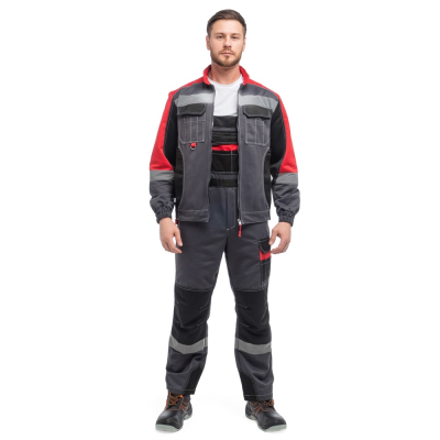 Костюм  "ФОРМУЛА" с СОП летний куртка, п/к; т.серый с красной и черной отделкой (64-66) 128-132/182