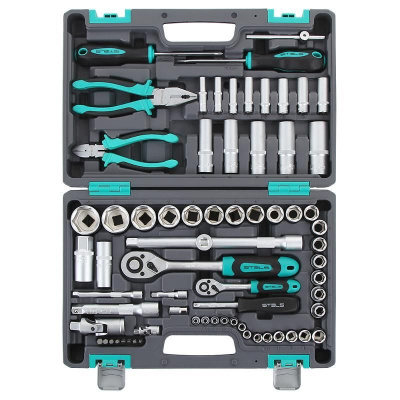 Набор инструмента 1/2", 1/4",  CrV, пластиковый кейс  69 предм.// STELS