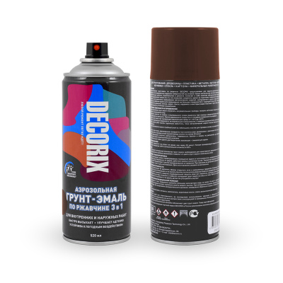 Грунт-эмаль аэрозольная по ржавчине 3в1 DECORIX 520мл,коричневый