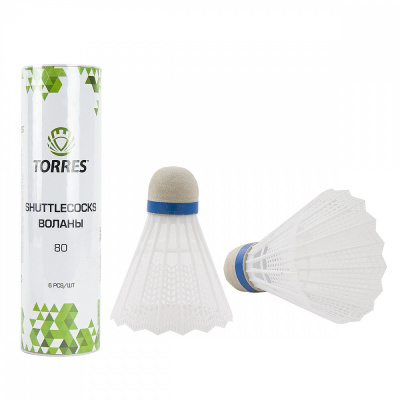 Воланы для бадминтона TORRES 80 (ПВХ), арт.BD20107, уп.6шт.белый, сред.скор.