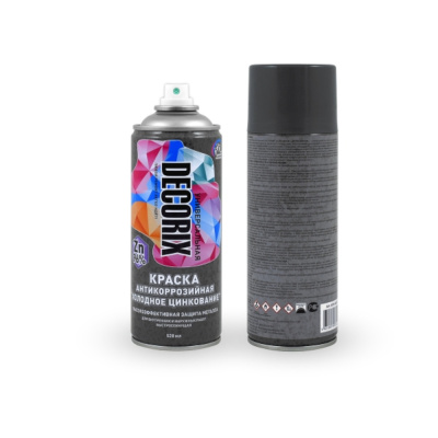 Краска аэрозольная антикоррозийная для защиты металла цинк 96% DECORIX 520 мл