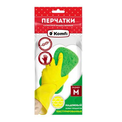 Перчатки хозяйственные латексные без х/б напыления M желтые Komfi/240/12 DGL017P 