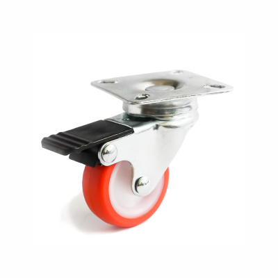 Колесо полиамид поворот. с  тормозом 27мм Красный