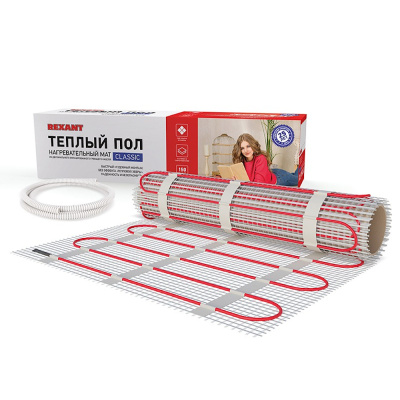 Теплый пол, нагревательный мат Classic RNX-10-1500 10м?, 0,5х20м, 1500Вт двухжильный, с экраном REXA