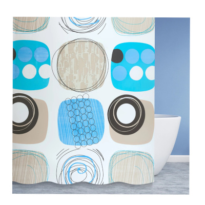 Штора S-8PEVA04 LUX для ванной комнаты с кольцами с рисунком (Рисунок абстракция) (180 х 180 см)