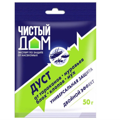 Средство от тараканов/муравьев/клопов/блох/мух пакет 02-452 Чистый дом ДУСТ 50гр. 