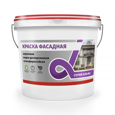 Краска водно-дисперсионная фасадная Alfavit серия Альфа, белая, 14 кг