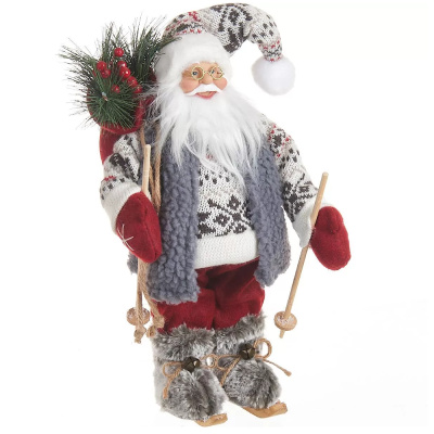 Сувенир новогодний Санта-Клаус на лыжах с подарками, 60 см, красный/серый/белый