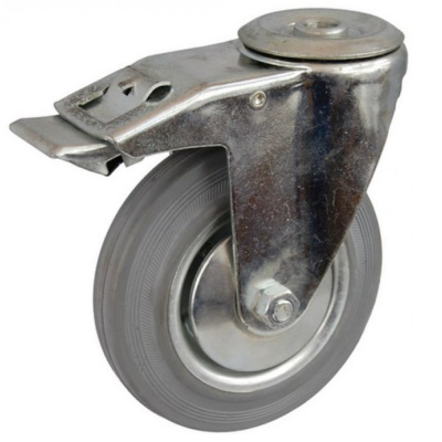 Опора поворотная колесная серая резина болт. креп. с тормозом (металли) 125 мм